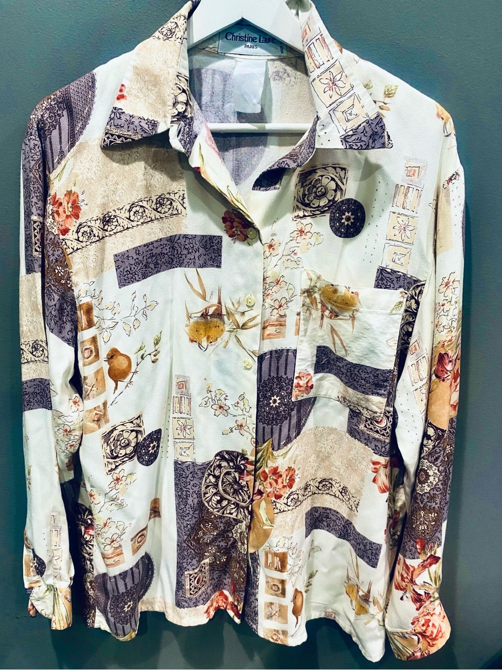 Christine Laure Paris Vintage Artistic Patchwork Button up Top